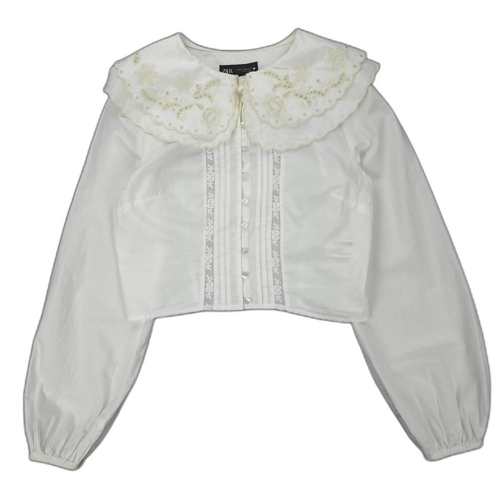 ZARA Cropped Peter Pan Collar Shirt Boho Victorian Cottagecore Preppy Classic